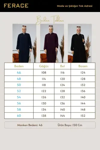 Большие Размеры Женская Мусульманская Длинная Ферaдже Летнее Платье с Пуговицами на Рукавах - Черный - FERACE (1)