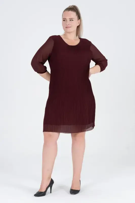 Большое плиссированное шифоновое платье - БОРДО - SHAHIQA