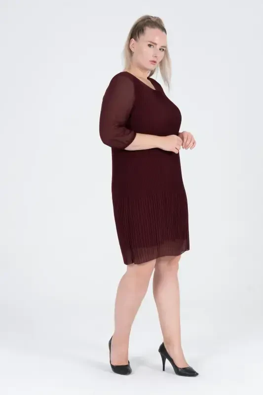 Большое плиссированное шифоновое платье - БОРДО - 3