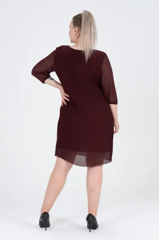 Большое плиссированное шифоновое платье - БОРДО - 5
