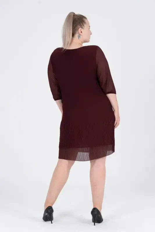 Большое плиссированное шифоновое платье - БОРДО - 6