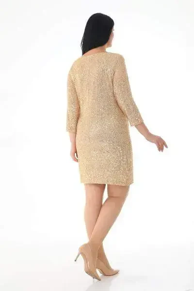 Большое Размер Пайетки Короткое Золотое Нарядное Платье KL3069 - 3