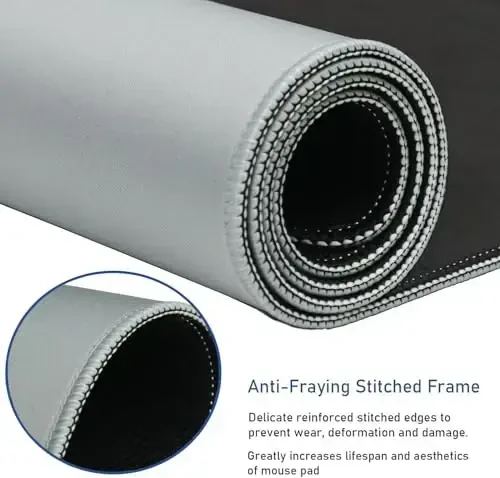 Large Gaming Mouse Pad with Stitched Edges, Durable Non-Slip Natural Rubber Base, Waterproof Computer Keyboard Pad Mat for Esports Pros/Gamer/Desktop/Office/Home - Grey - 2