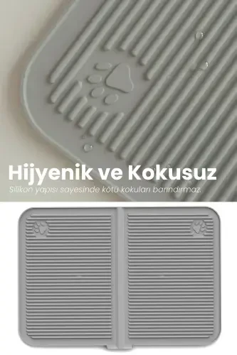 Большой коврик для кошачьего туалета 40x60 с бассейном, силиконовый коврик для еды и наполнителя, моющийся - 4