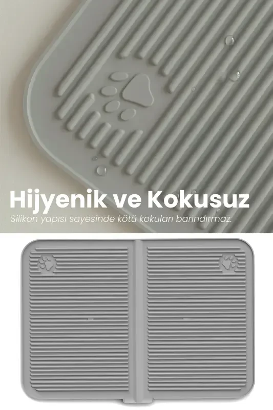 Большой коврик для кошачьего туалета 40x60 с бассейном, силиконовый коврик для еды и наполнителя, моющийся - 4