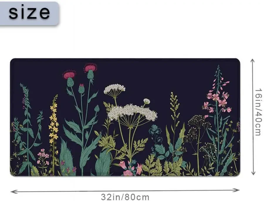 Большой коврик для мыши 31,4 x 15,7 дюйма, 3 мм XXL расширенный игровой коврик для мыши с нескользящим основанием, прошитый коврик для мыши для компьютера, офиса, клавиатуры и ноутбука - дикие цветы, водонепроницаемый коврик для стола - 1