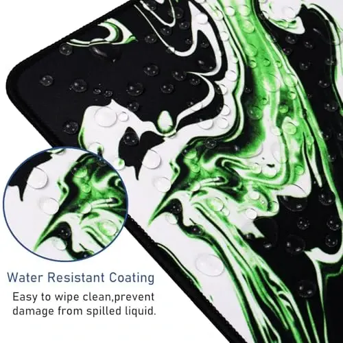 Large Extended Mouse Pad with Stitched Edges, Durable Non-Slip Natural Rubber Base, Waterproof Computer Keyboard Pad Mat for Esports Pros/Gamer/Desktop/Office/Home - Marble Green - 4