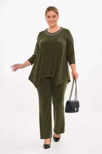 Большой размер Брюки Туника 2' ли Батал Абие Комплект KL5001 Хаки - 1