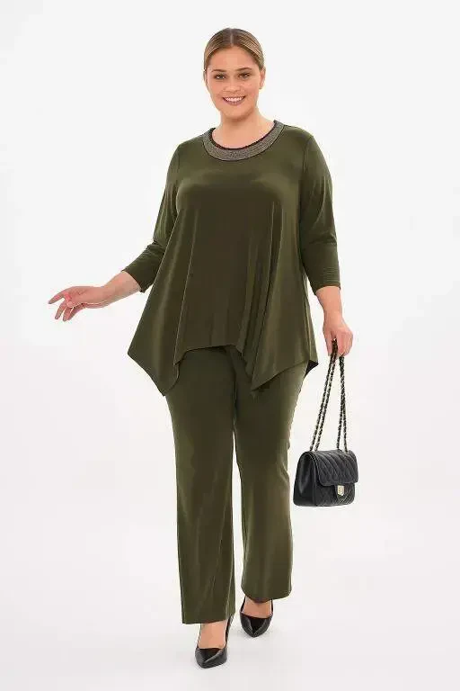 Большой размер Брюки Туника 2' ли Батал Абие Комплект KL5001 Хаки - 1