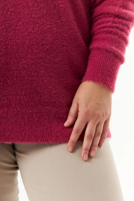 Большой размер, кашемировый свитер с бородатой трикотажной вязкой, фиолетовый - 8