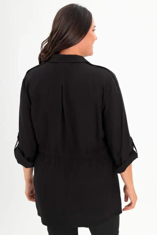 Большой размер плечевой погон с карманом клапан черный тренчкот - 6