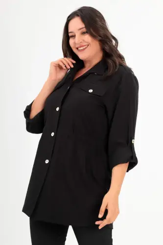 Большой размер плечевой погон с карманом клапан черный тренчкот - 3