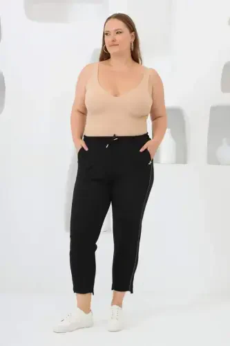 Большой размер Шерти Камень Детали Спортивные штаны Черный - 5