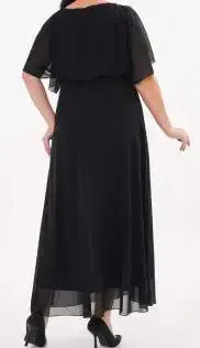 Большой Размер Шифон Эластичный Ликра Длинное Платье KL3114 Черный - 5