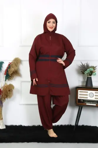 Большой размер скромный купальник 7XL-8XL-9XL-10XL Бордовый 55010 - 1