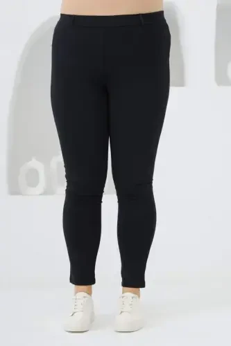 Большой Размер Стальной Трикотажный Тайтопанлон Темно-синий - 1