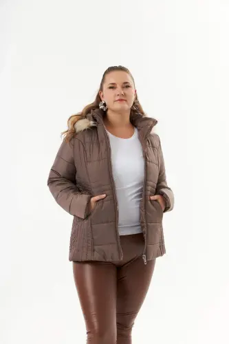 Большой размер стеганой пуховой куртки на подкладке норки - 4