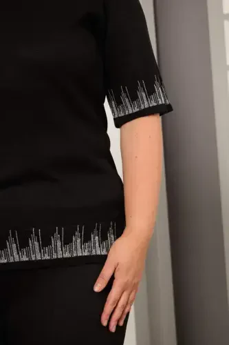 Большой размер Трикотажный свитер с короткими рукавами Черный - 4