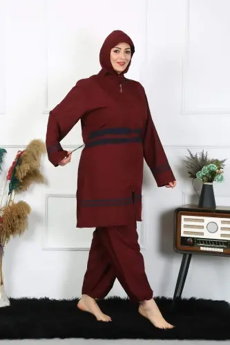 Большой размер Хиджаб Купальник 7XL-8XL-9XL-10XL Бордовый 55010 - BÜYÜKBEDENIZ (1)