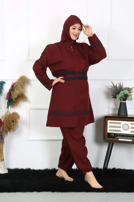 Большой размер Хиджаб Купальник 7XL-8XL-9XL-10XL Бордовый 55010 - 5