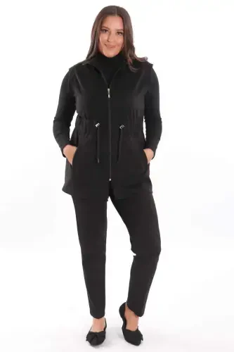 Большой размер Замшевый Эластичный пояс и Черный жилет с карманами - BÜYÜKBEDENIZ (1)