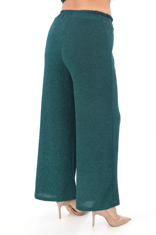 Большой размер Женский блестящий 3-х частный костюм (брюки, блузка, жакет) KL3081 Изумрудно-зеленый - 6