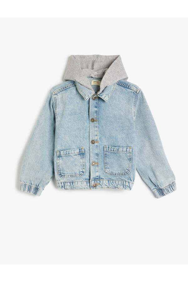 Bomber Denim Jacket Removable Hood With Pockets Cotton Cuffs Elastic - 7