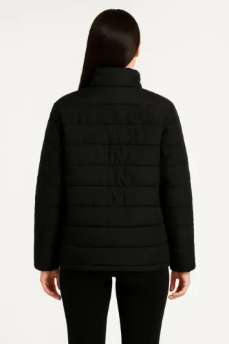 Bomber Jacket - Water Repellent Fabric, Quilted Lined, Zip Fastening, Winter - Black - BÜYÜKBEDENIZ (1)