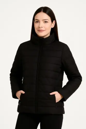 Bomber Jacket - Water Repellent Fabric, Quilted Lined, Zip Fastening, Winter - Black - 3