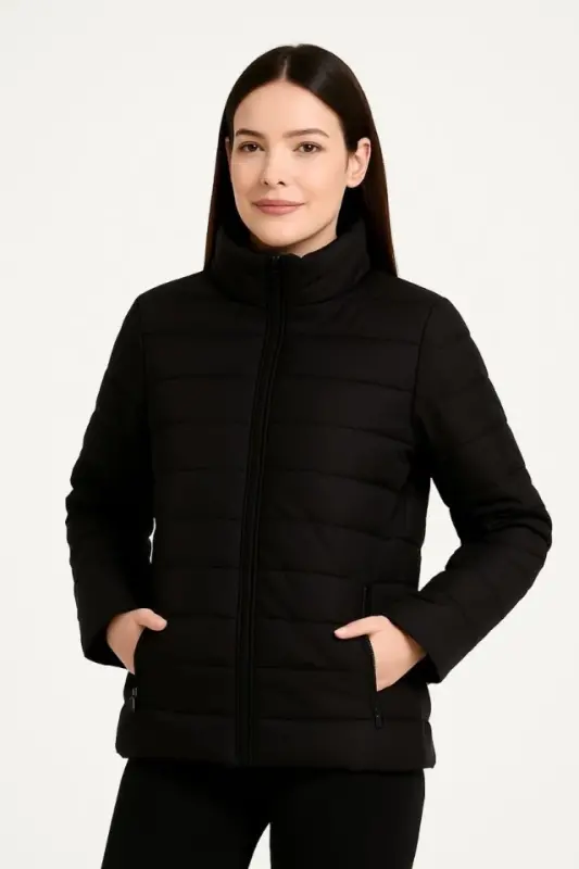 Bomber Jacket - Water Repellent Fabric, Quilted Lined, Zip Fastening, Winter - Black - 3