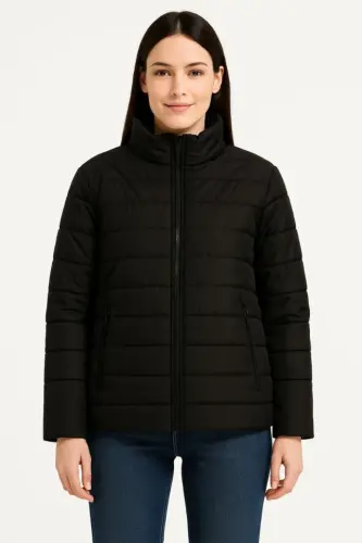 Bomber Jacket - Water Repellent Fabric, Quilted Lined, Zip Fastening, Winter - Black - 4