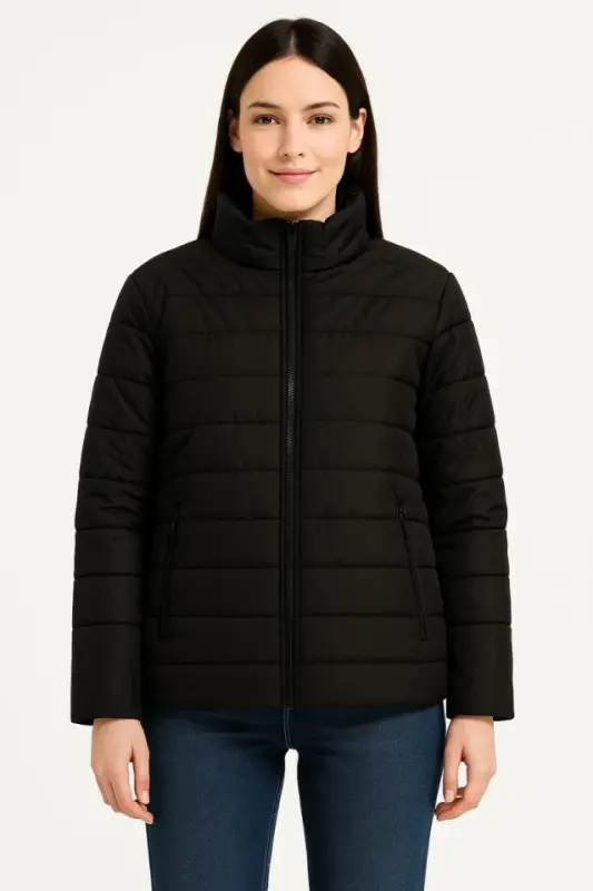 Bomber Jacket - Water Repellent Fabric, Quilted Lined, Zip Fastening, Winter - Black - 4