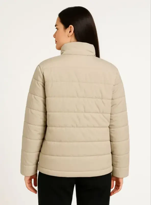 Bomber Jacket - Water Repellent Fabric, Quilted Lined, Zippered, Winter - Beige - 2