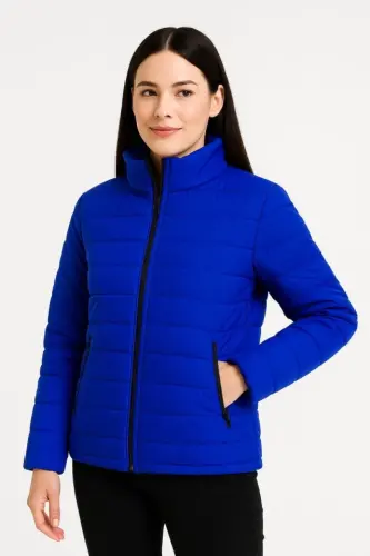Bomber Jacket - Water Repellent Fabric, Quilted Lining, Zippered, Winter - Sapphire Blue - 4