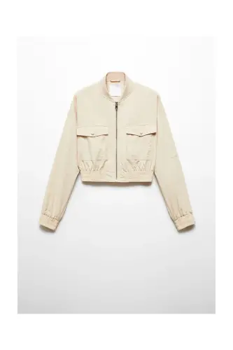 Bomber jacket with pocket-Ecru - 1