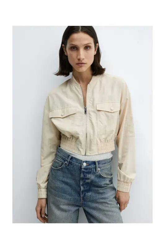 Bomber jacket with pocket-Ecru - 8