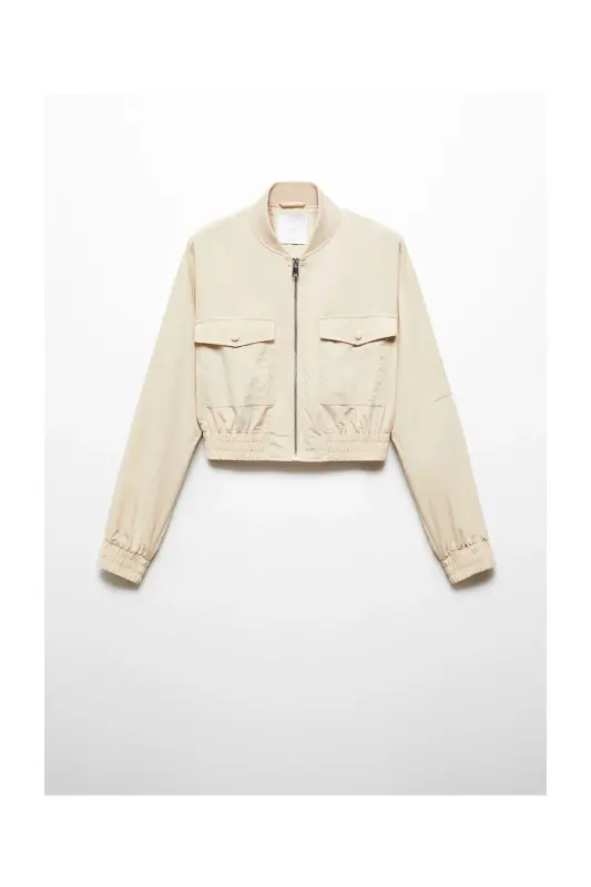 Bomber jacket with pocket-Ecru - 1