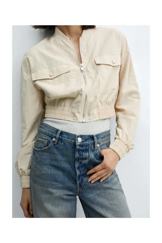 Bomber jacket with pocket-Ecru - 4