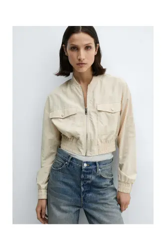 Bomber jacket with pocket-Ecru - 8