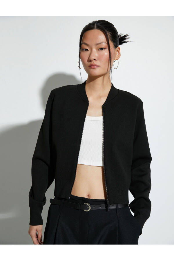 Bomber Knit Jacket with Zipper - 2