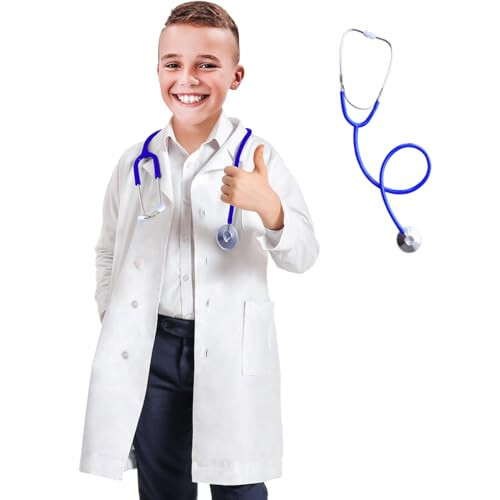 BOMLY Lab Coat for Kids - White Doctor Coat with Stethoscope Toys Kids Vet Coat, Doctor Dress Up Costume for Boys Girl - 1