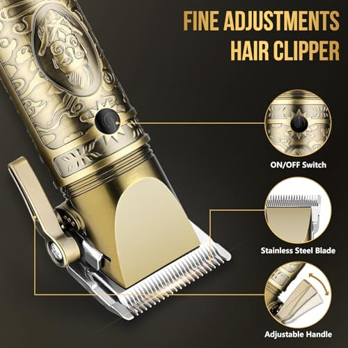 Bomxin Hair Clippers for Men T-Blade Nose Hair Trimmer Foil Shavers for Men Barber Barber Kit, Men Hair Clippers, Zero Gap Haircutting Set, Clippers for Hair Cutting, LCD Display (Bronze) - 3