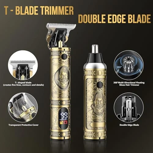 Bomxin Hair Clippers for Men T-Blade Nose Hair Trimmer Foil Shavers for Men Barber Barber Kit, Men Hair Clippers, Zero Gap Haircutting Set, Clippers for Hair Cutting, LCD Display (Bronze) - 4