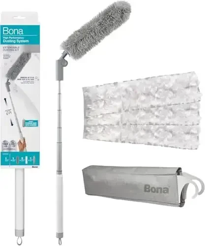 Bona High Performance Dusting System - 1 Extendable Handle, 3 Disposable Dusters, 1 Reusable Duster, & 1 Storage Bag - Extendable Dusting Kit - 1