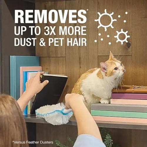 Bona High Performance Dusting System - 1 Compact Handle, 5 Disposable Dusters, & 1 Reusable Duster - Compact Dusting Kit Removes Dust & Pet Hair - 3