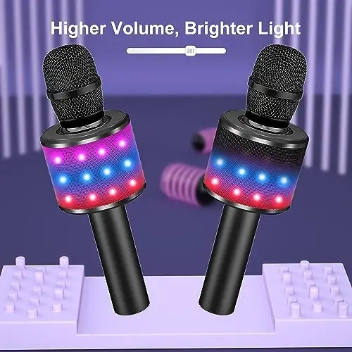 BONAOK Karaoke Microphone for Kids & Adults - Bluetooth Microphones Singing Mic with Disco Lights, Echo Effect, Built-in Speaker Portable Karaoke Player for Party Travel Gifts Q78(Black) - 5