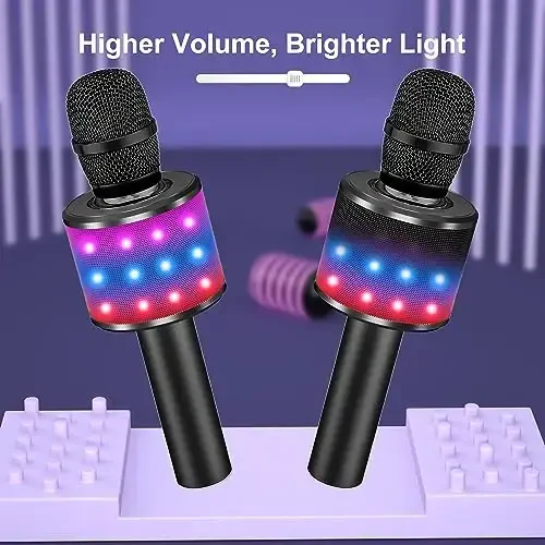 BONAOK Karaoke Microphone for Kids & Adults - Bluetooth Microphones Singing Mic with Disco Lights, Echo Effect, Built-in Speaker Portable Karaoke Player for Party Travel Gifts Q78(Black) - 5