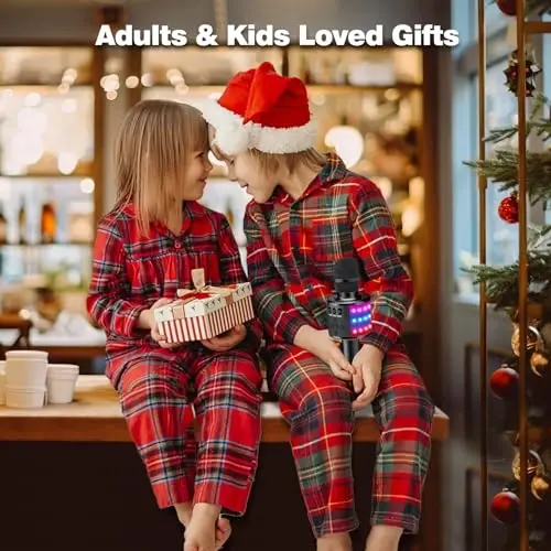 BONAOK Karaoke Microphone for Kids & Adults - Bluetooth Microphones Singing Mic with Disco Lights, Echo Effect, Built-in Speaker Portable Karaoke Player for Party Travel Gifts Q78(Black) - 2