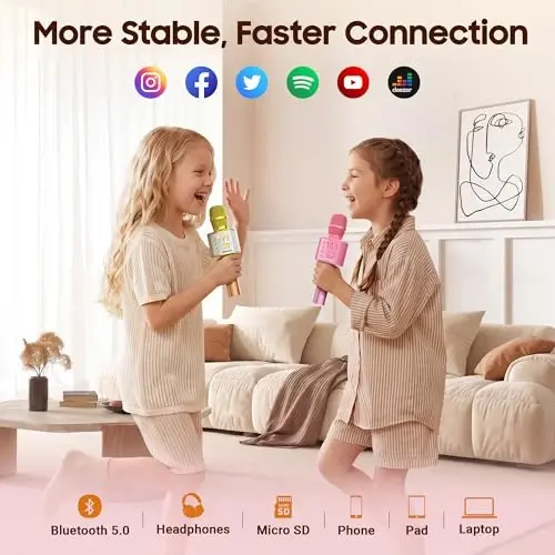 BONAOK Bluetooth Karaoke Microphone, Portable Mic for Adults Kids | Bluetooth 5.0, Echo Mode,Built-in Speaker, SD Card, for iPhone iPad, Handheld,Home Karaoke,Party,Gifts - 3