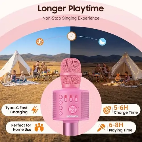 BONAOK Bluetooth Karaoke Microphone, Portable Mic for Adults Kids | Bluetooth 5.0, Echo Mode,Built-in Speaker, SD Card, for iPhone iPad, Handheld,Home Karaoke,Party,Gifts - 4